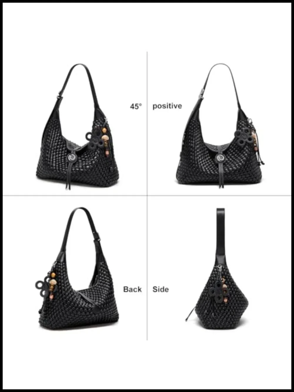 Hand-knitted Vegan Leather Hobo Crossbody Bag Travel Tote